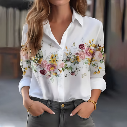 Evelina | Dames Blouse | Bloemenprint Langemouw Luchtig voor Zomer
