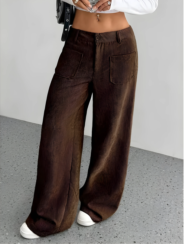 Josiane | Dames Corduroy Broek | Wijde Pijpen & Grote Zakken