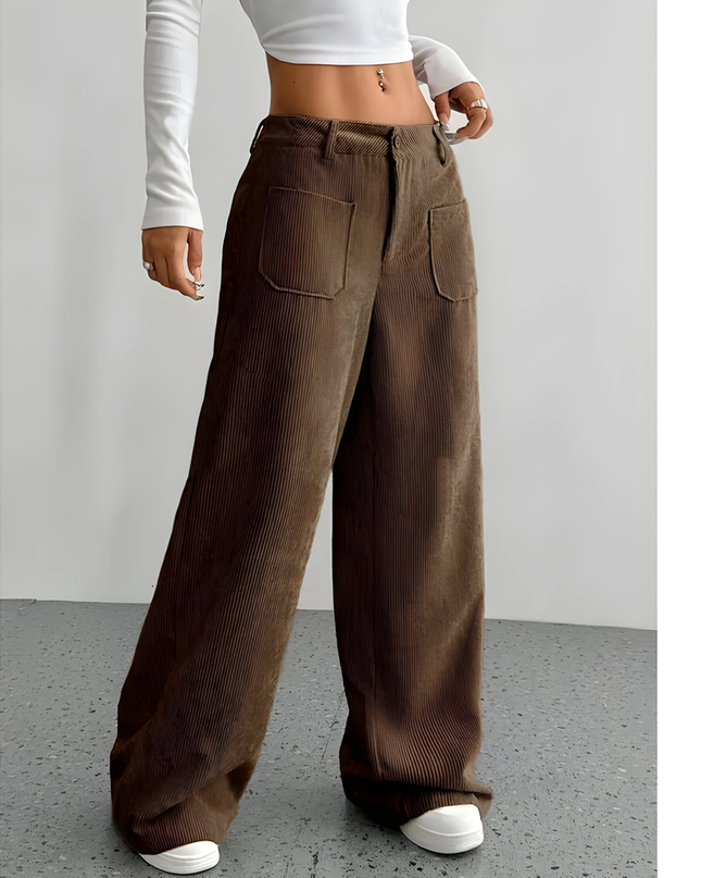 Josiane | Dames Corduroy Broek | Wijde Pijpen & Grote Zakken