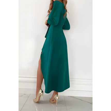 Zilke | Dames Midi Jurk | Asymmetrische Silhouette met V-Hals
