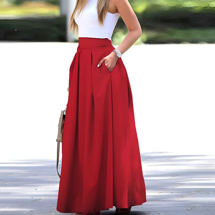 Fara | Dames Maxi Rok | Hoog Taille Plissé A-lijn voor Lente
