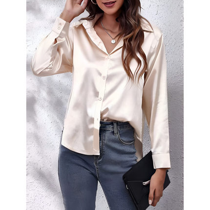 Helga | Dames Blouse | Losvallend met Lange Mouwen en Knoopsluiting
