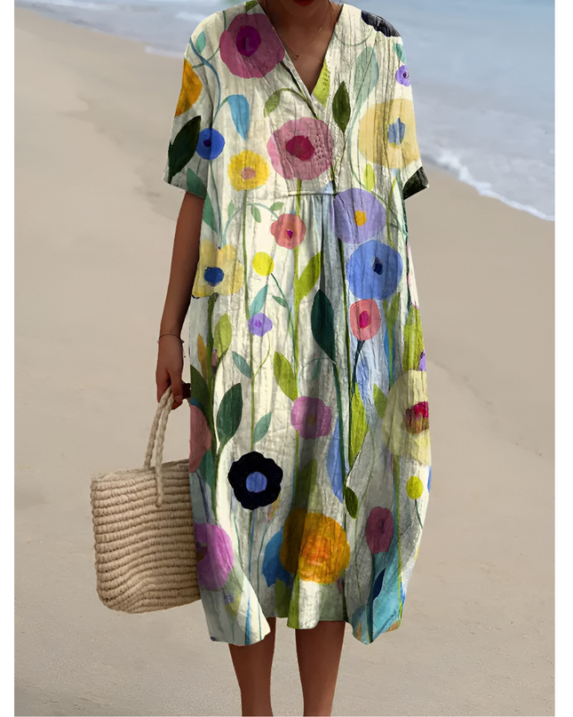 Sabine | Dames Zomerjurk | Bloemenprint met Luchtige Pasvorm