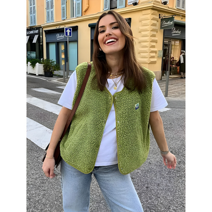 Nadja | Dames Fleece Bodywarmer | Oversized met Drukknopen