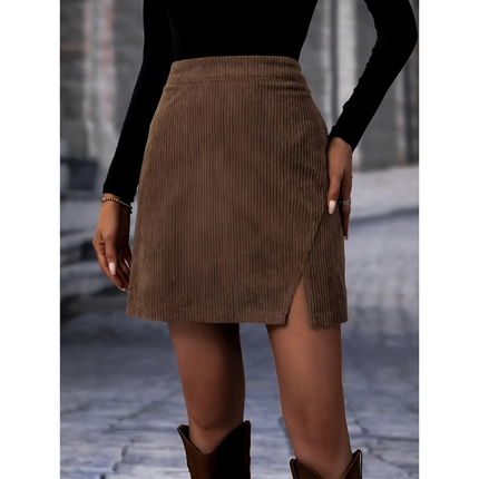 Viola | Dames Midi Rok | Geribd met Voorzijde Split en Comfort Fit