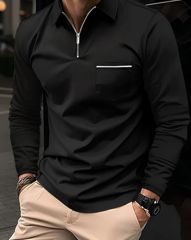 Jaap | Heren Poloshirt | Lange Mouwen met Ritskraag en Borstzak