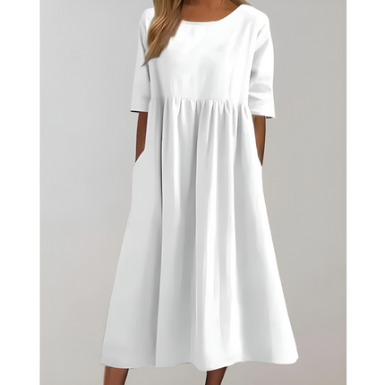 Dafne | Dames Zomerjurk | Gerafte Taille & Zijzakken