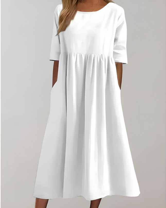 Dafne | Dames Zomerjurk | Gerafte Taille & Zijzakken