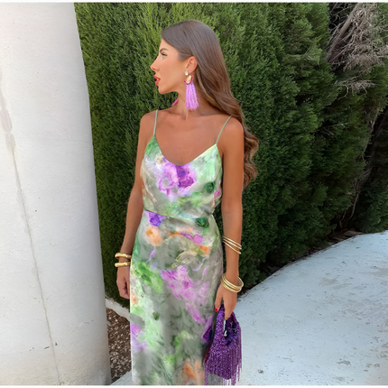 Hesper | Dames Maxi Jurk | Kleurrijke Halo-Print met Afneembare Sjaal