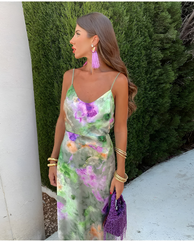 Hesper | Dames Maxi Jurk | Kleurrijke Halo-Print met Afneembare Sjaal