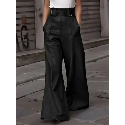 Liesel | Dames Broek | Hoge Taille met Wijde Pijpen en Gevouwen Zakken