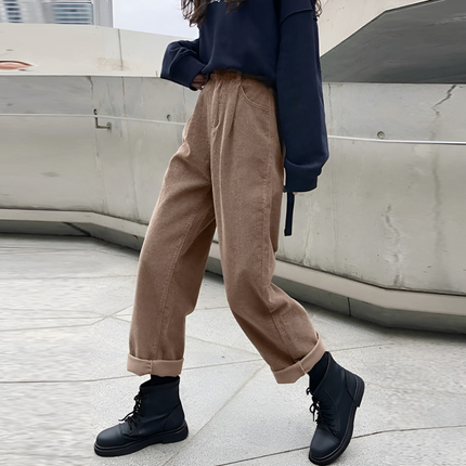 Babette | Dames Corduroy Broek | Hoge Taille & Rechte Pijpen