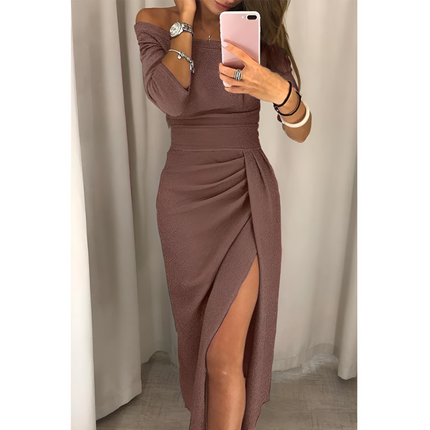 Veerle | Dames Off-Shoulder Jurk | Flatterende Pasvorm & Split
