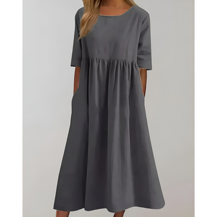 Dafne | Dames Zomerjurk | Gerafte Taille & Zijzakken