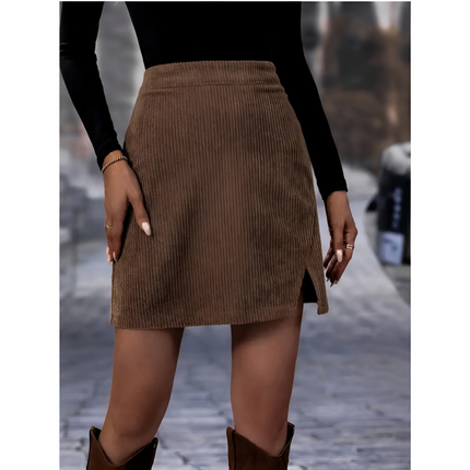 Viola | Dames Midi Rok | Geribd met Voorzijde Split en Comfort Fit