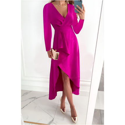 Zilke | Dames Midi Jurk | Asymmetrische Silhouette met V-Hals