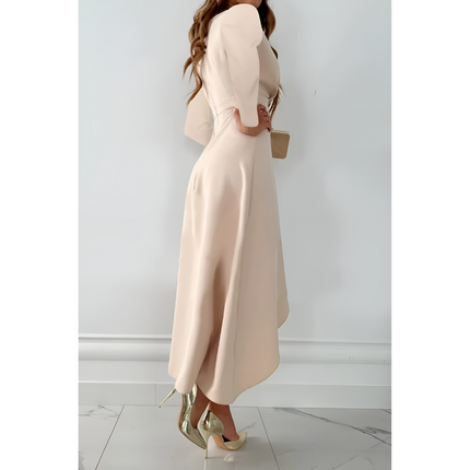 Zilke | Dames Midi Jurk | Asymmetrische Silhouette met V-Hals