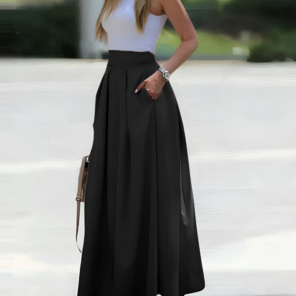 Fara | Dames Maxi Rok | Hoog Taille Plissé A-lijn voor Lente