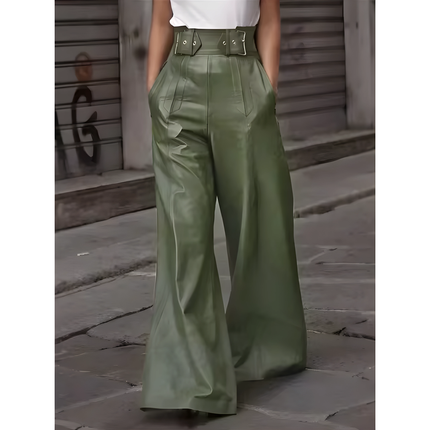 Liesel | Dames Broek | Hoge Taille met Wijde Pijpen en Gevouwen Zakken