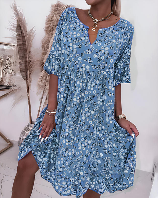 Ulla | Dames Zomerjurk | Kniehoog met Bloemenprint
