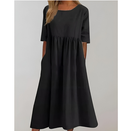 Dafne | Dames Zomerjurk | Gerafte Taille & Zijzakken