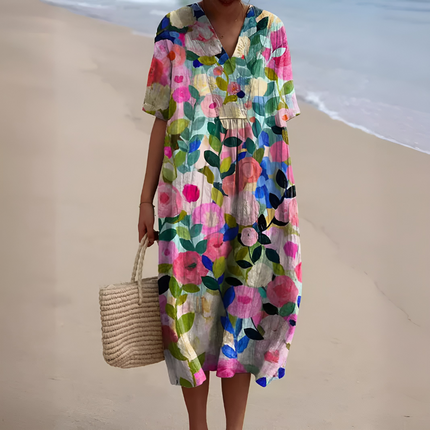 Sabine | Dames Zomerjurk | Bloemenprint met Luchtige Pasvorm