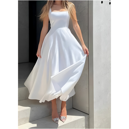 Yvonne | Dames Midi Jurk| A-Lijn met Vierkante Halslijn