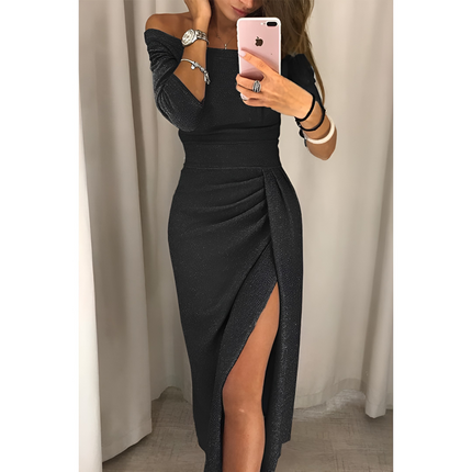 Veerle | Dames Off-Shoulder Jurk | Flatterende Pasvorm & Split