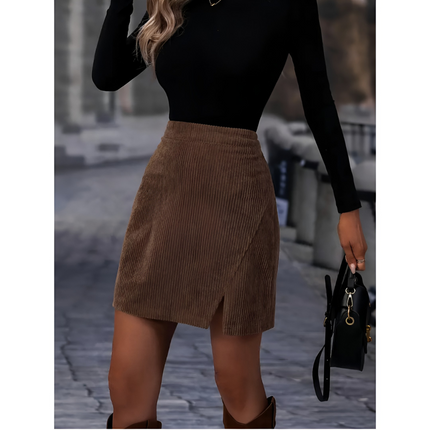 Viola | Dames Midi Rok | Geribd met Voorzijde Split en Comfort Fit
