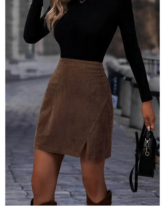 Viola | Dames Midi Rok | Geribd met Voorzijde Split en Comfort Fit