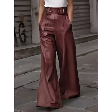 Liesel | Dames Broek | Hoge Taille met Wijde Pijpen en Gevouwen Zakken