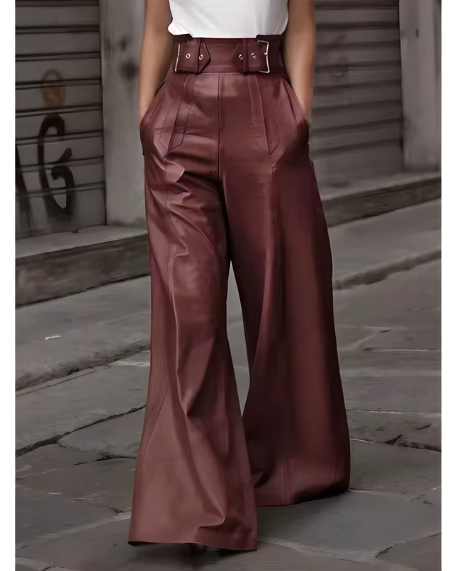 Liesel | Dames Broek | Hoge Taille met Wijde Pijpen en Gevouwen Zakken