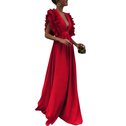 Merina | Dames Jurk | Losvallend met V-hals en Effen Kleur