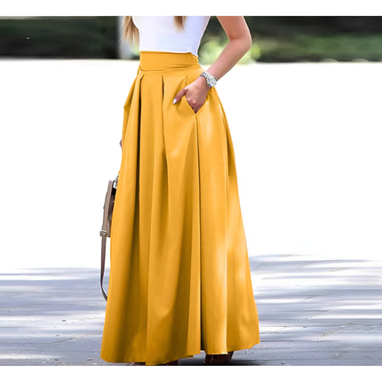 Fara | Dames Maxi Rok | Hoog Taille Plissé A-lijn voor Lente