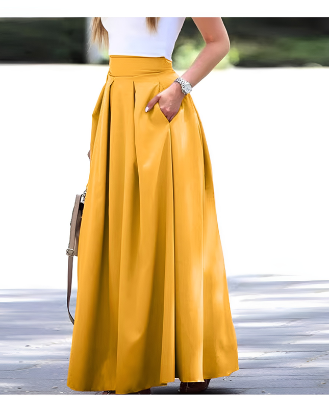 Fara | Dames Maxi Rok | Hoog Taille Plissé A-lijn voor Lente