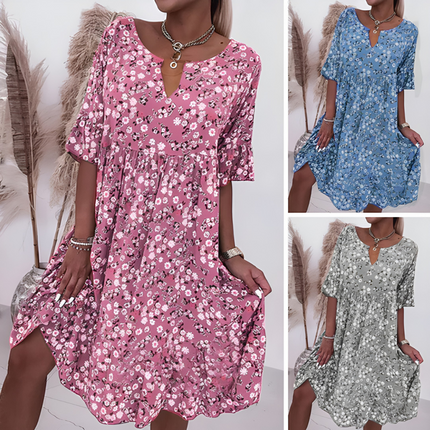 Ulla | Dames Zomerjurk | Kniehoog met Bloemenprint