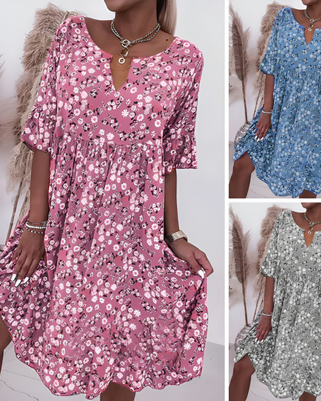 Ulla | Dames Zomerjurk | Kniehoog met Bloemenprint
