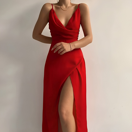 Rosaline | Dames Maxi Jurk | V-hals met Hoge Split