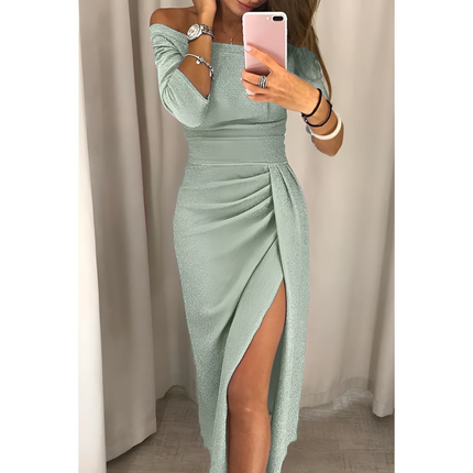 Veerle | Dames Off-Shoulder Jurk | Flatterende Pasvorm & Split