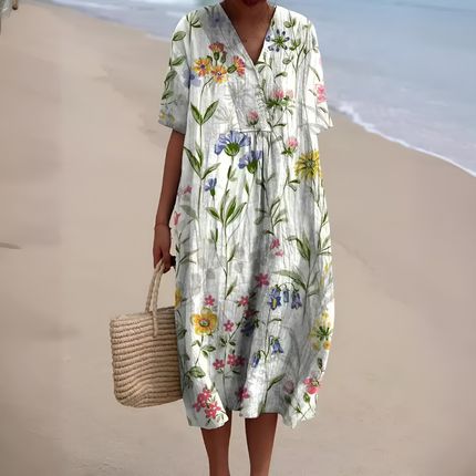 Sabine | Dames Zomerjurk | Bloemenprint met Luchtige Pasvorm