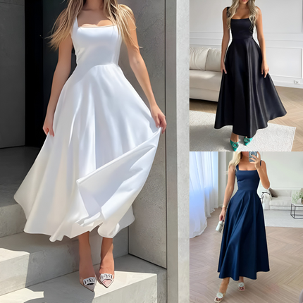 Yvonne | Dames Midi Jurk| A-Lijn met Vierkante Halslijn