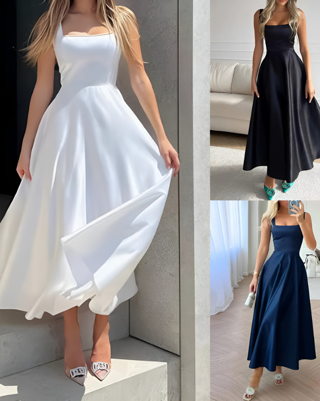 Yvonne | Dames Midi Jurk| A-Lijn met Vierkante Halslijn