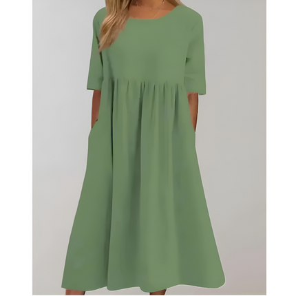 Dafne | Dames Zomerjurk | Gerafte Taille & Zijzakken