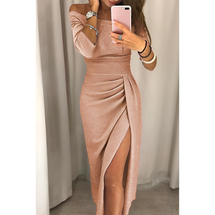 Veerle | Dames Off-Shoulder Jurk | Flatterende Pasvorm & Split