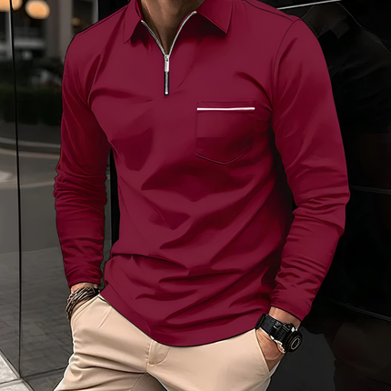 Jaap | Heren Poloshirt | Lange Mouwen met Ritskraag en Borstzak