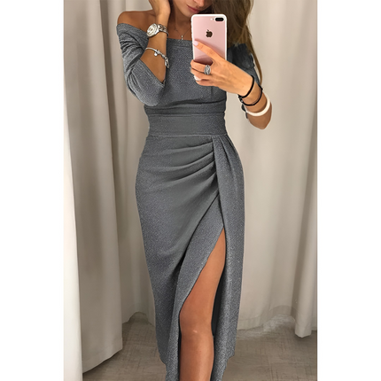 Veerle | Dames Off-Shoulder Jurk | Flatterende Pasvorm & Split