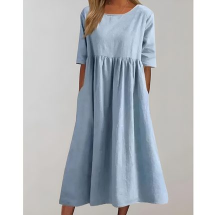 Dafne | Dames Zomerjurk | Gerafte Taille & Zijzakken
