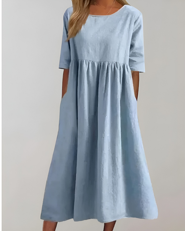 Dafne | Dames Zomerjurk | Gerafte Taille & Zijzakken