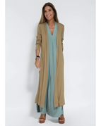 Turquoise jurk + cardigan in koffie