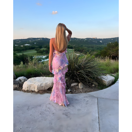 Orlina | Dames Maxi Jurk | Met Ruches Open Rug